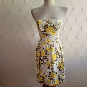 Spring Strapless Retro Floral Dress / Forever 21 / Yellow/White / Size Small
